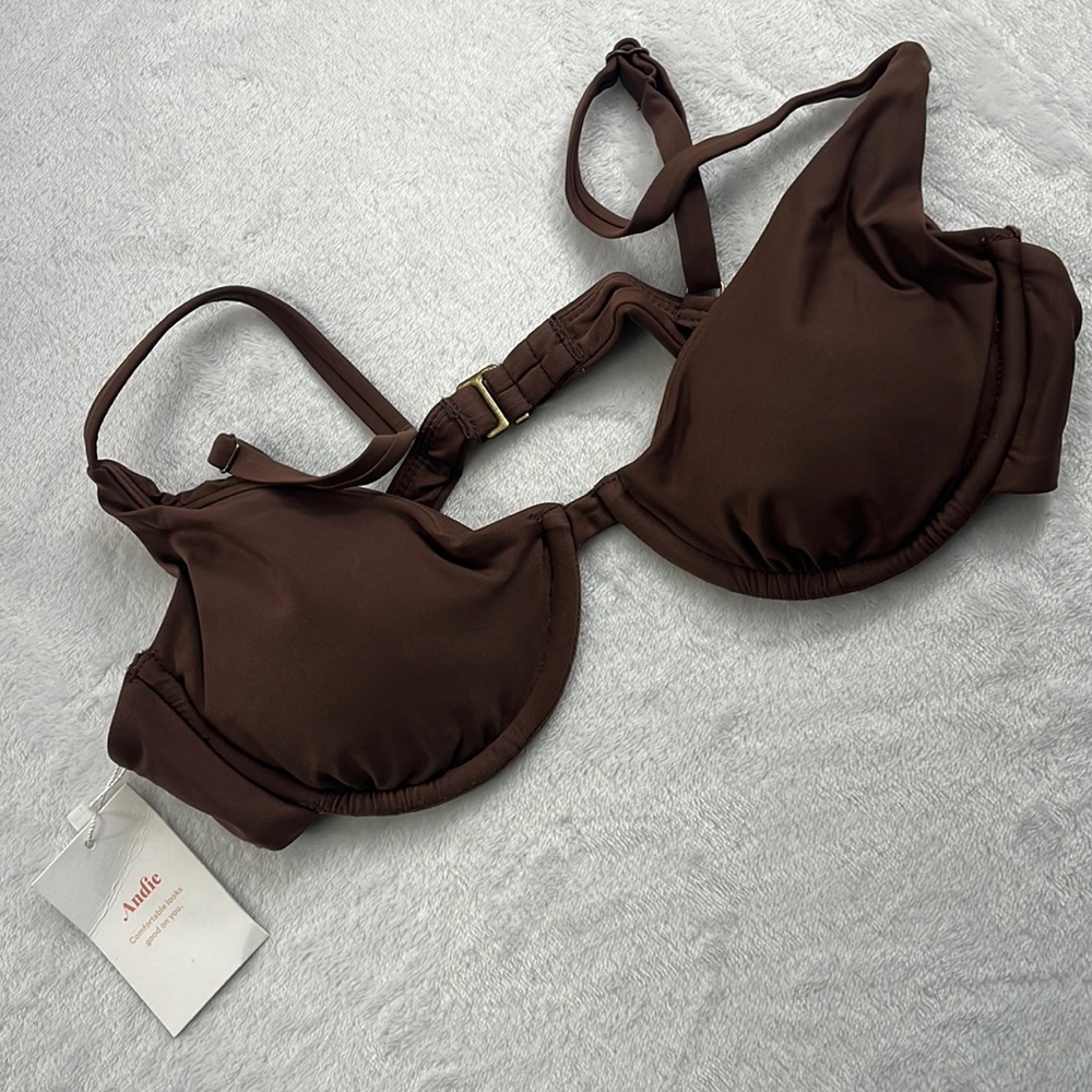 NEW Andie Brown M The Sicily Top Espresso Wire Bikini Swim Top